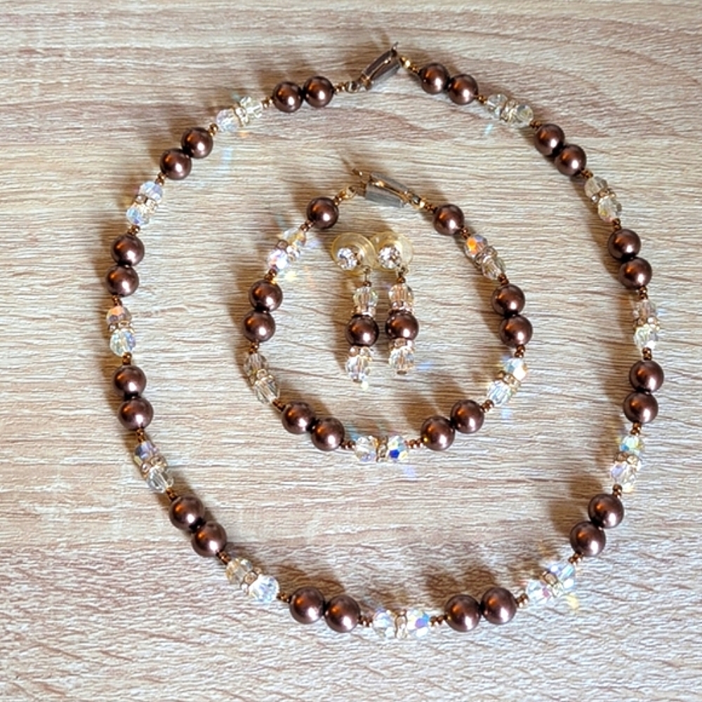 Swarovski Vintage Bronze and AB Crystal Beaded Jewelry Set